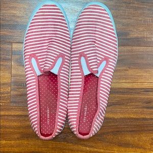 red white slip on shoes